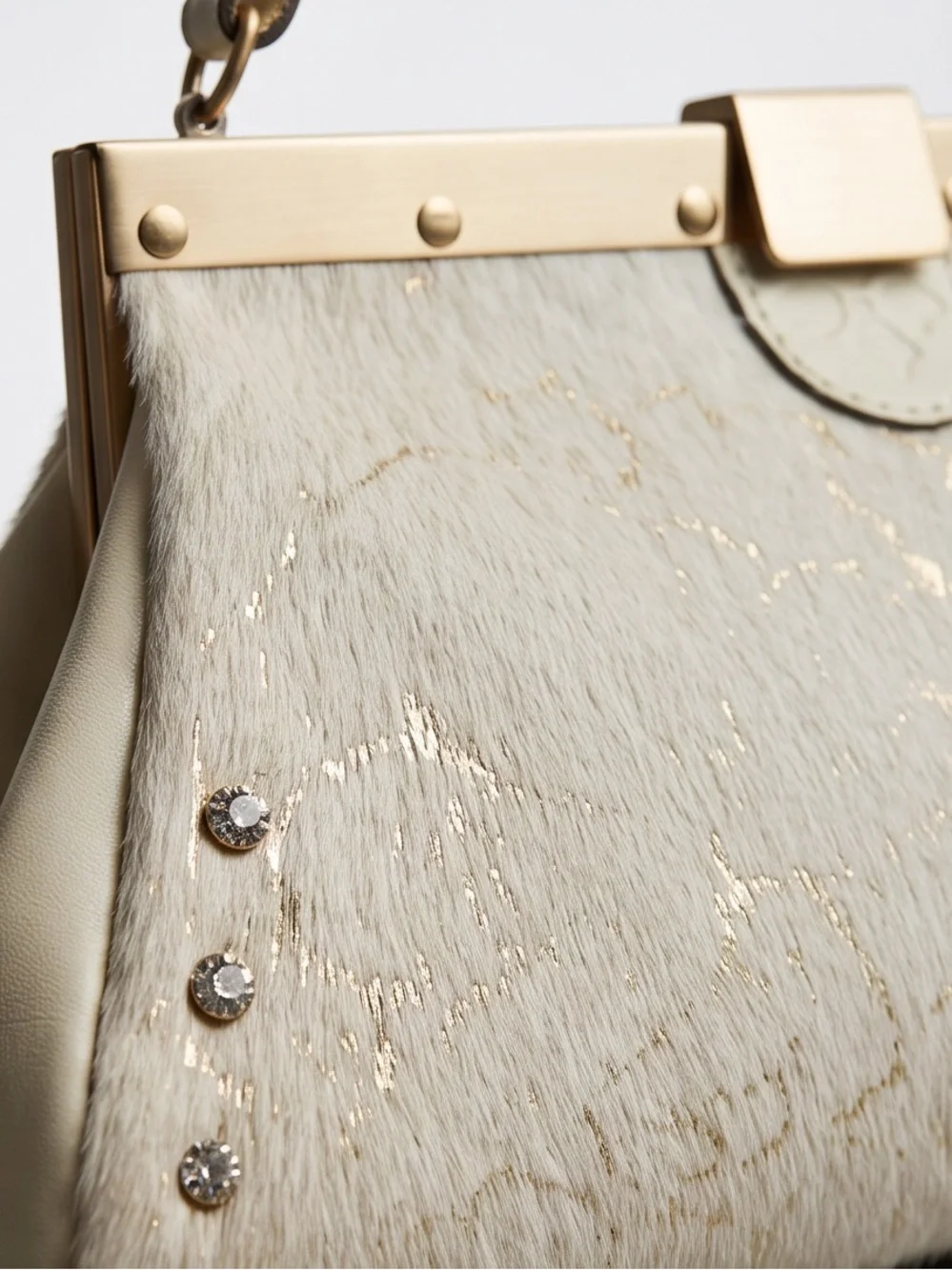 Patricia Nash Cream Haircalf Shoulder Bag with Gold Hardware